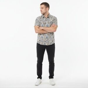 THEORY WELDON CAMP-COLLAR FLORAL PRINT COTTON BLEND POPLIN SHIRT. SZ LARGE.